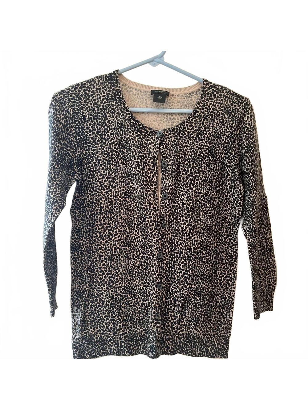 Ann Taylor Leopard Print Cardigan Sweater Long Sleeve Animal Print Knit Women